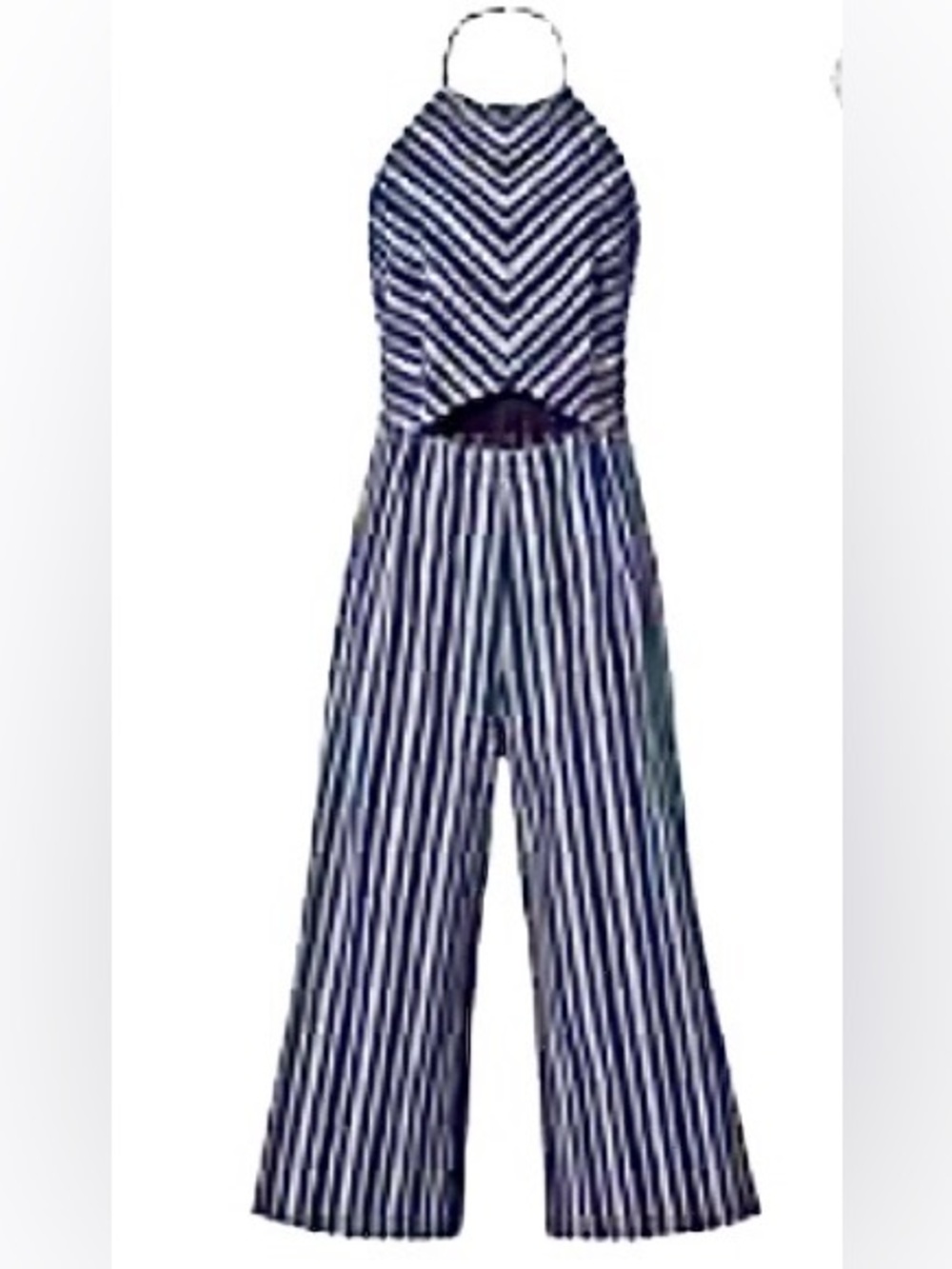 Intermix Elena Halter Neck Striped Jumpsuit Cropped Womens 4 Stretch Resort